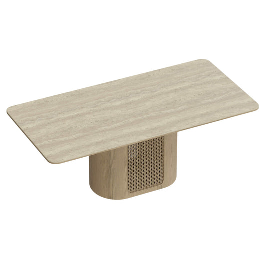 Dining Table with Travertine Top and Rattan Frame