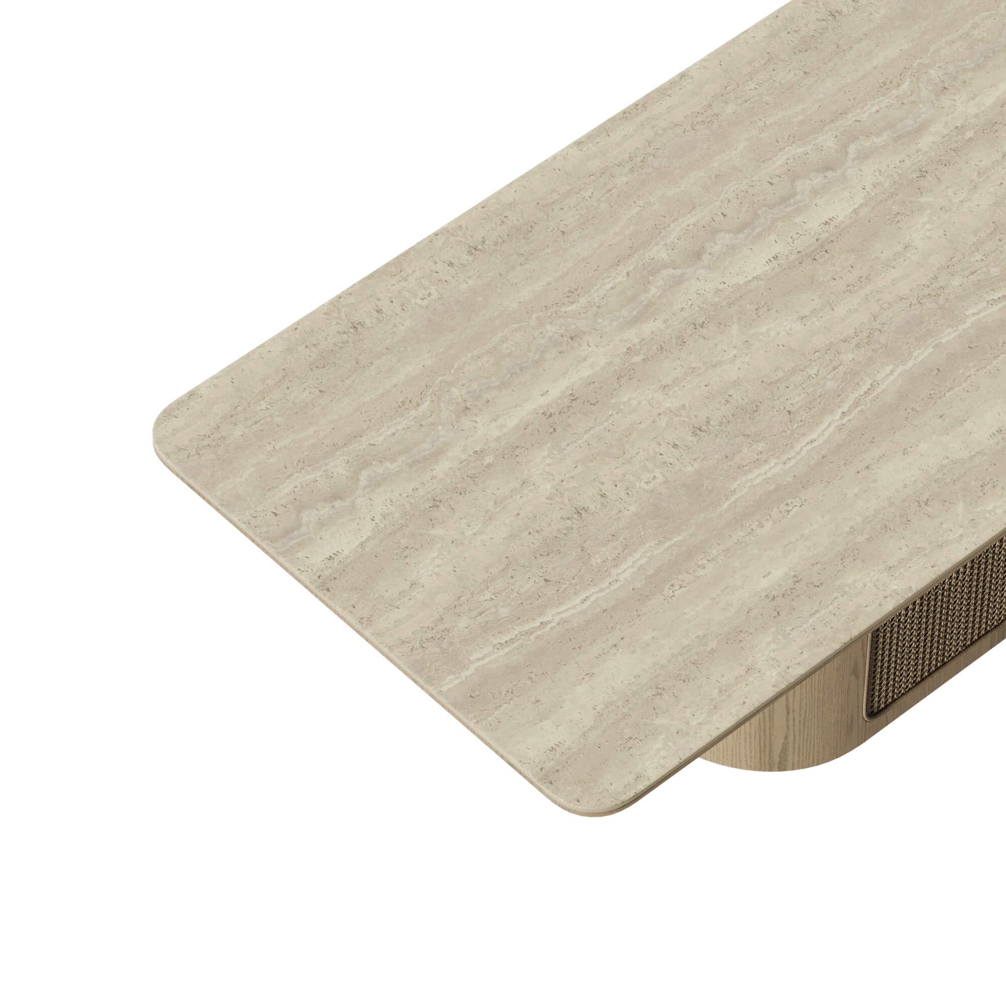 Dining Table with Travertine Top and Rattan Frame