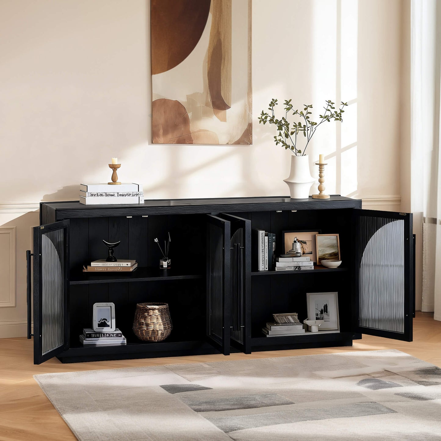 Display Sideboard in Black with 4 Doors and 71'' Length