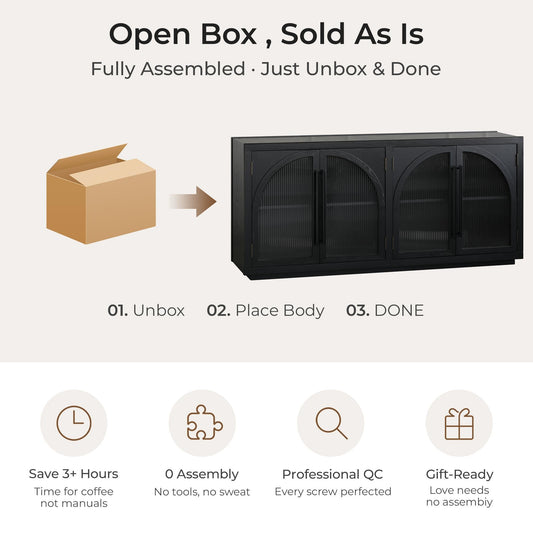 Display Sideboard in Black with 4 Doors and 71'' Length