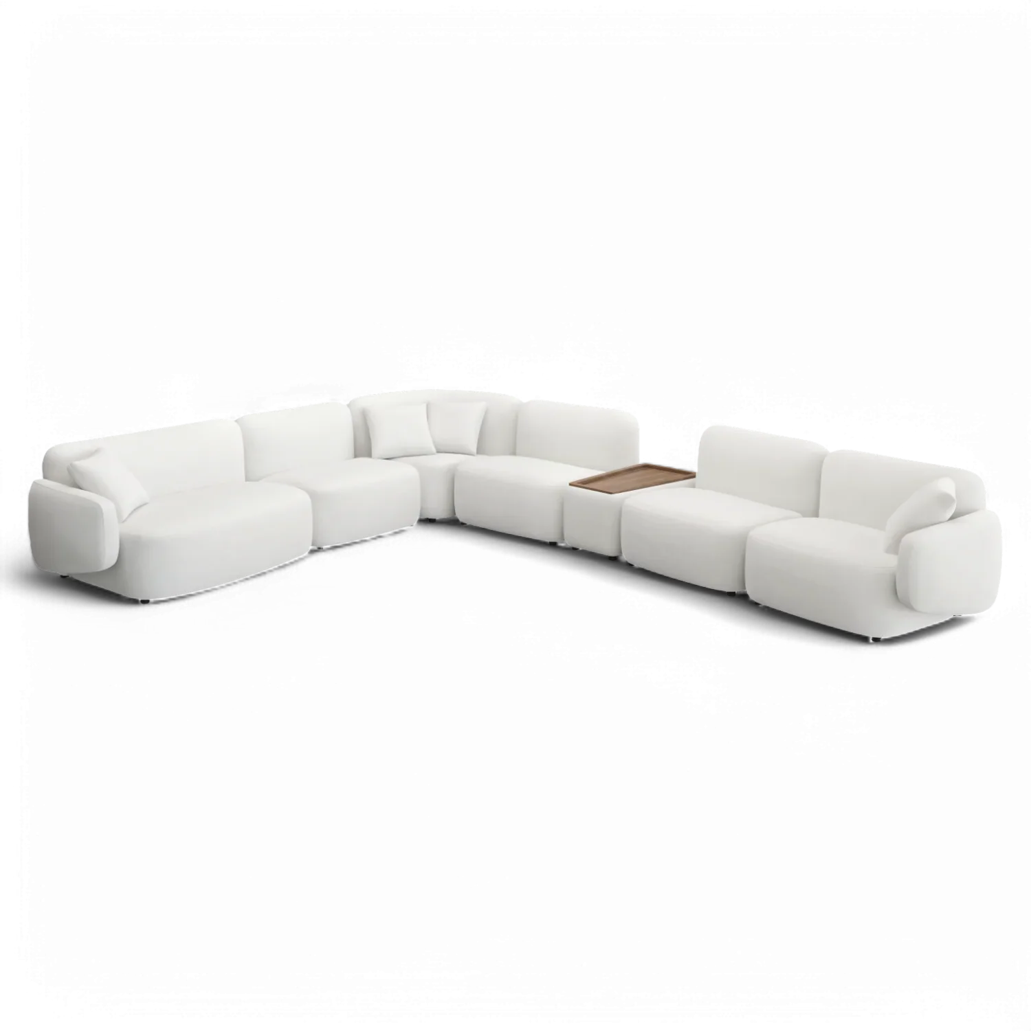 Extended Sectional Sofa Set in Off White Fabric