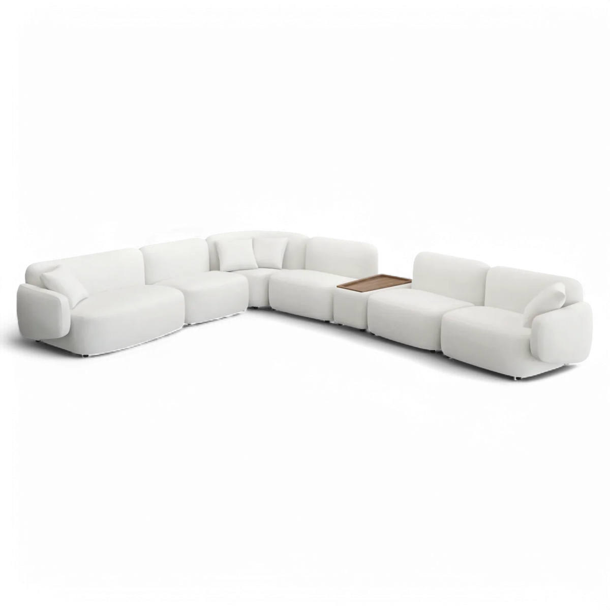 Extended Sectional Sofa Set in Off White Fabric
