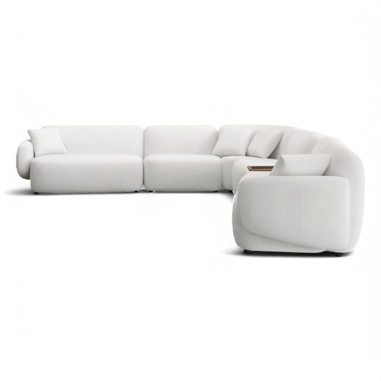Extended Sectional Sofa Set in Off White Fabric