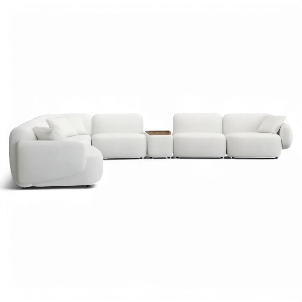 Extended Sectional Sofa Set in Off White Fabric