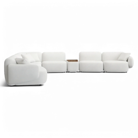 Extended Sectional Sofa Set in Off White Fabric