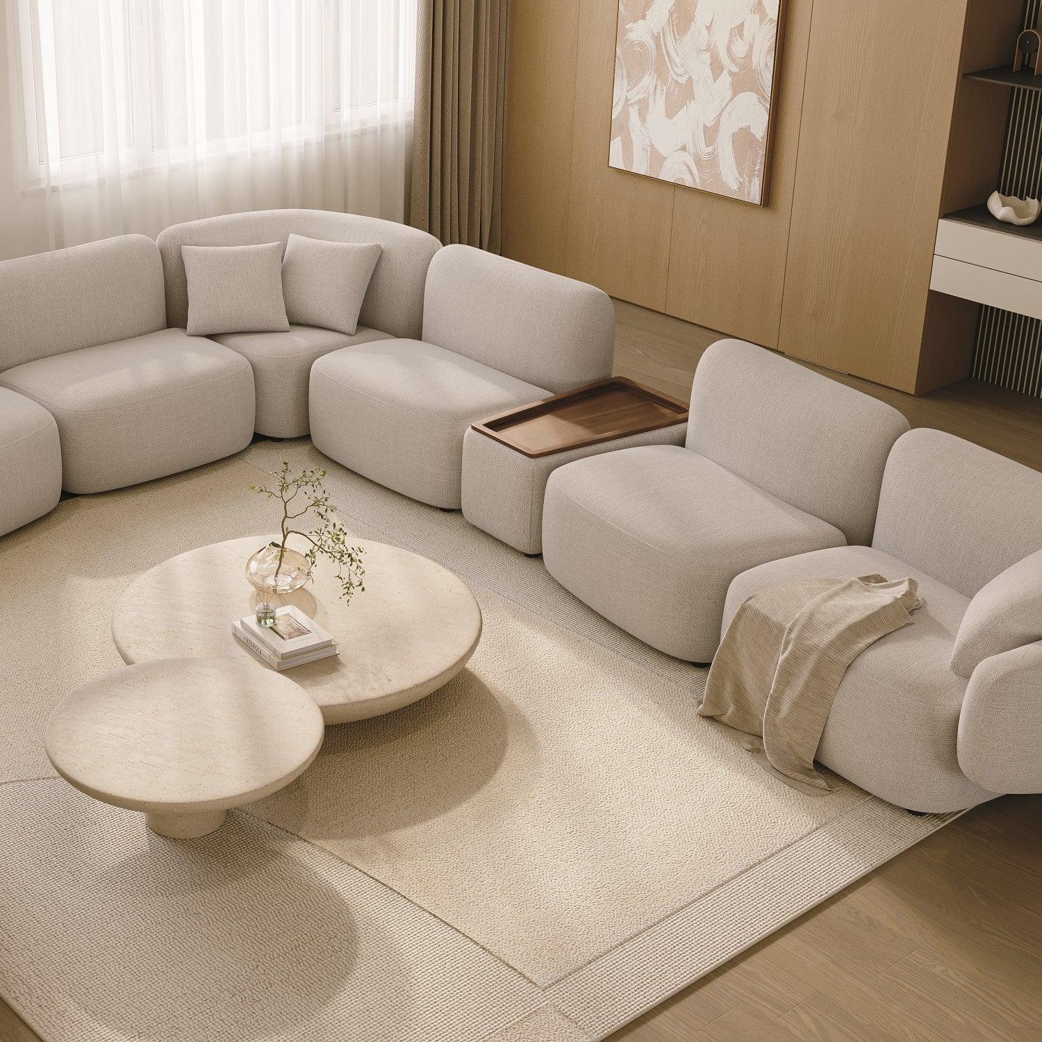 Extended Sectional Sofa Set in Off White Fabric