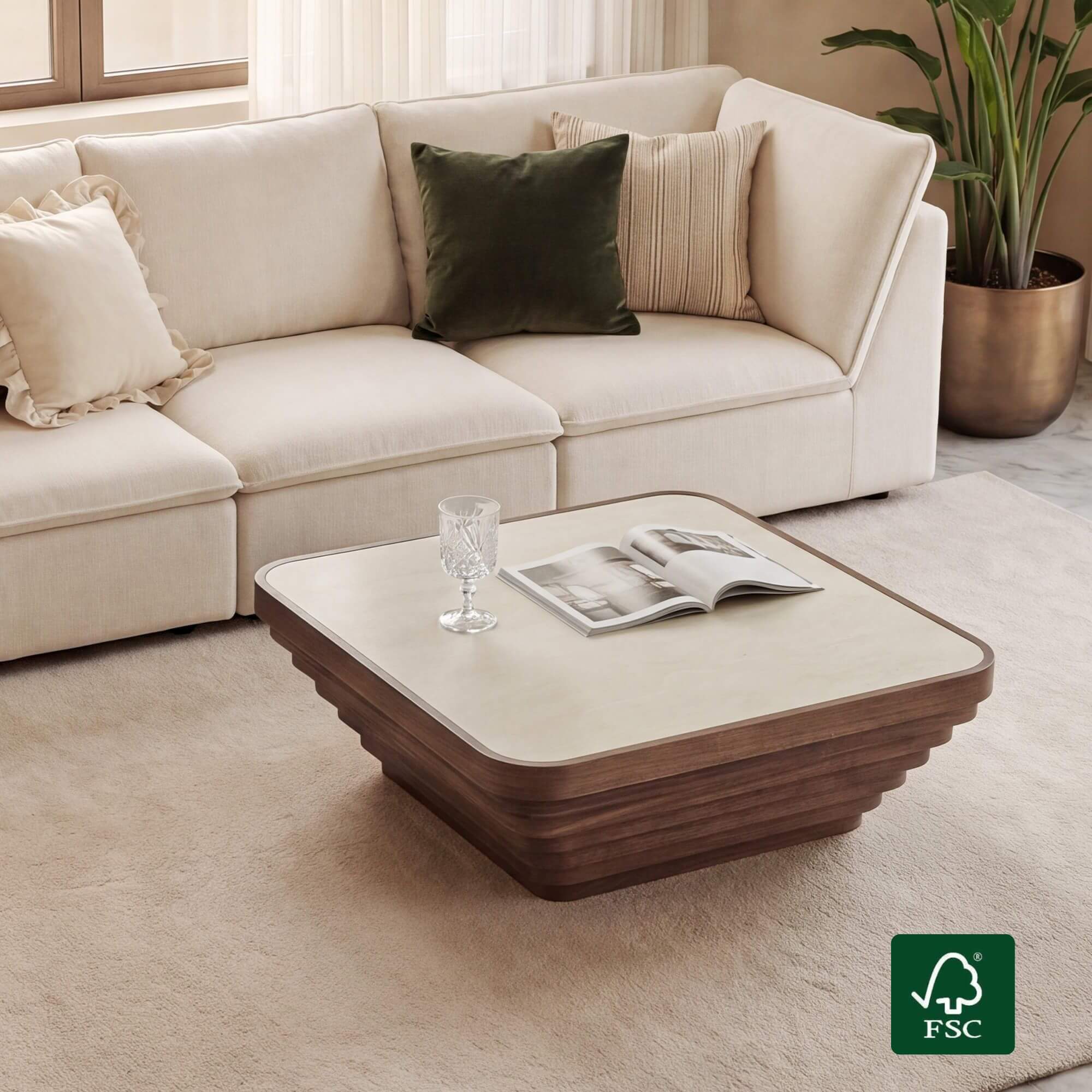 Drum Wood Coffee Table with Sintered Stone Top