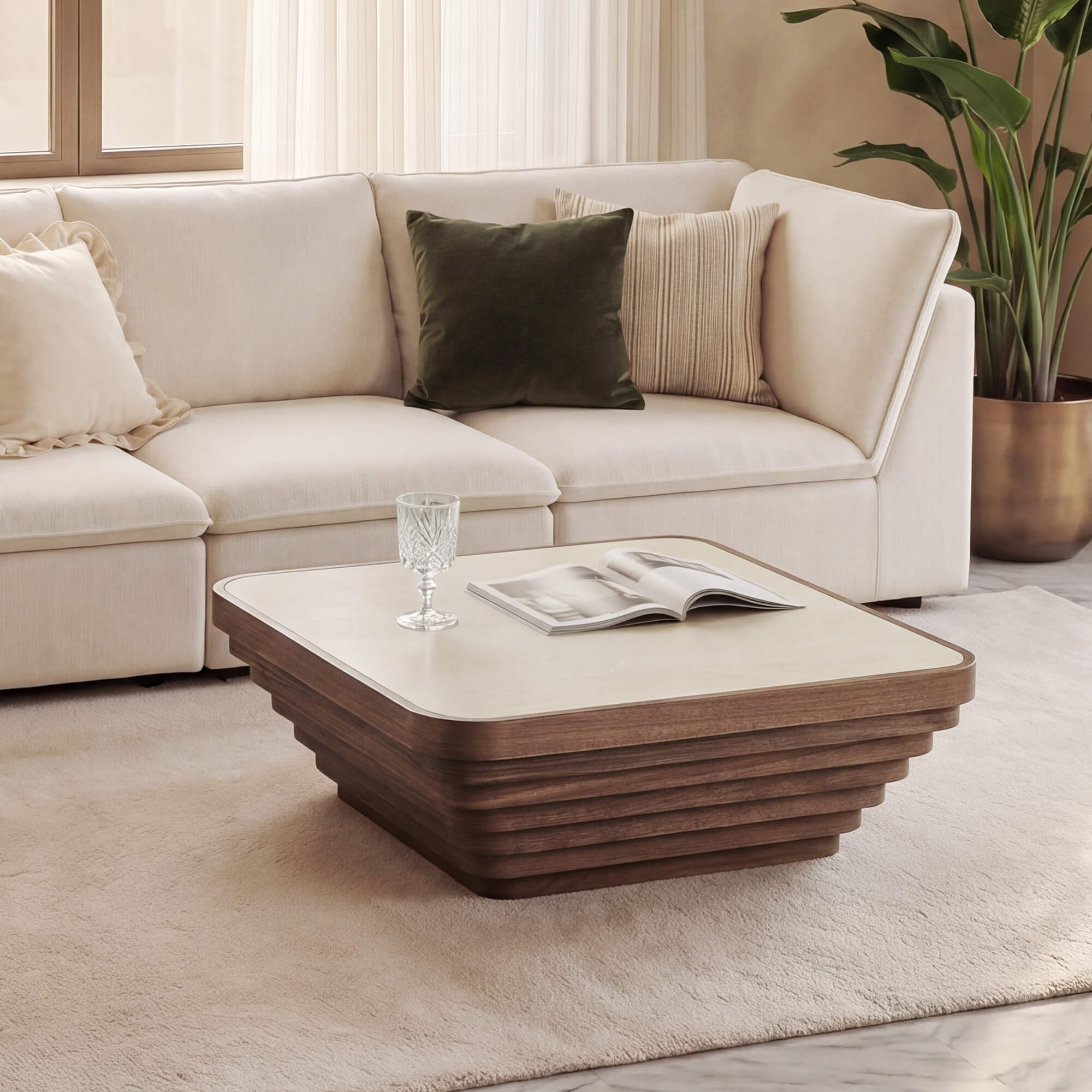 Drum Wood Coffee Table with Sintered Stone Top