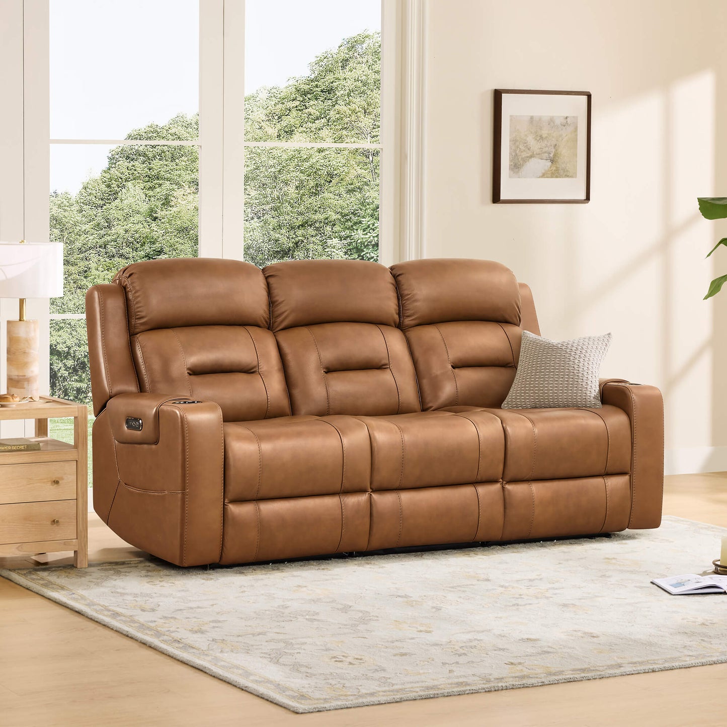 Dual Motor Reclining Sofa with Power Headrest in Garrison Fabric