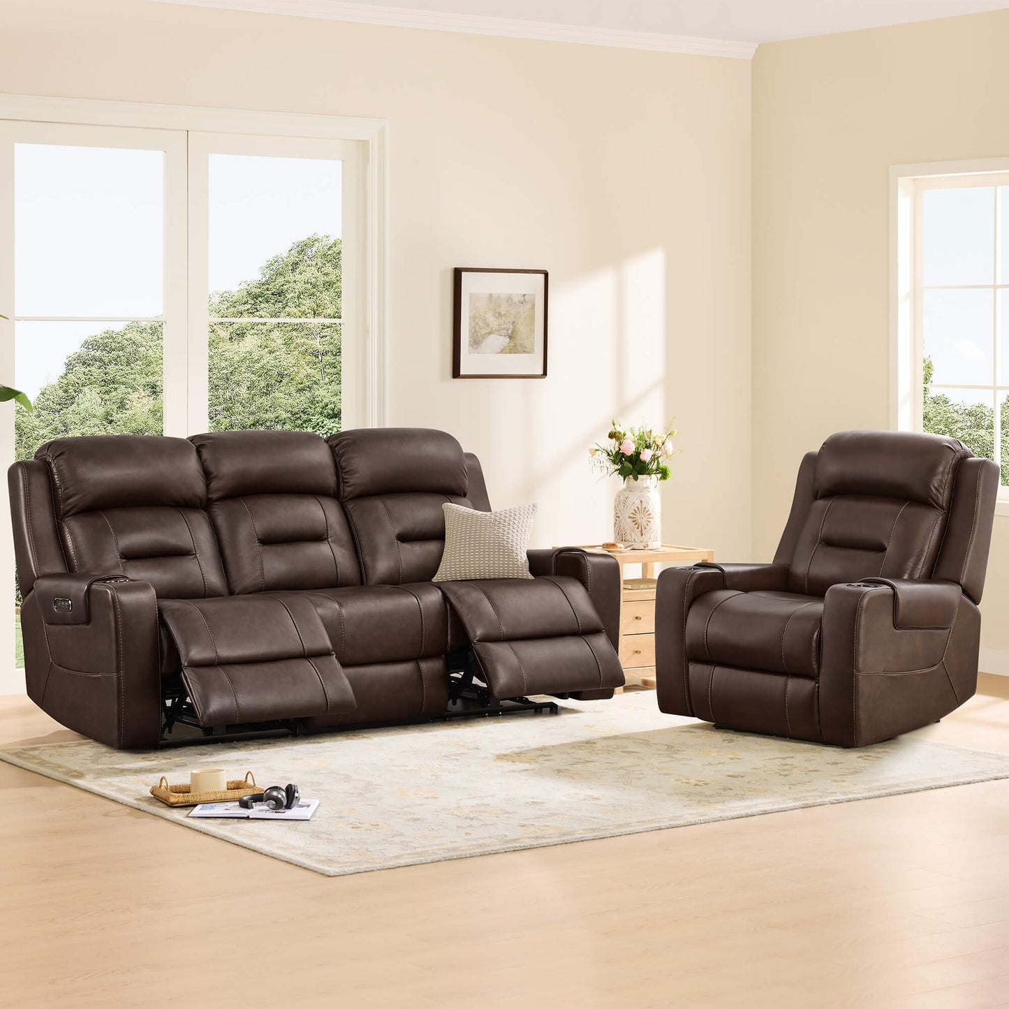 Dual Motor Reclining Sofa with Power Headrest in Garrison Fabric
