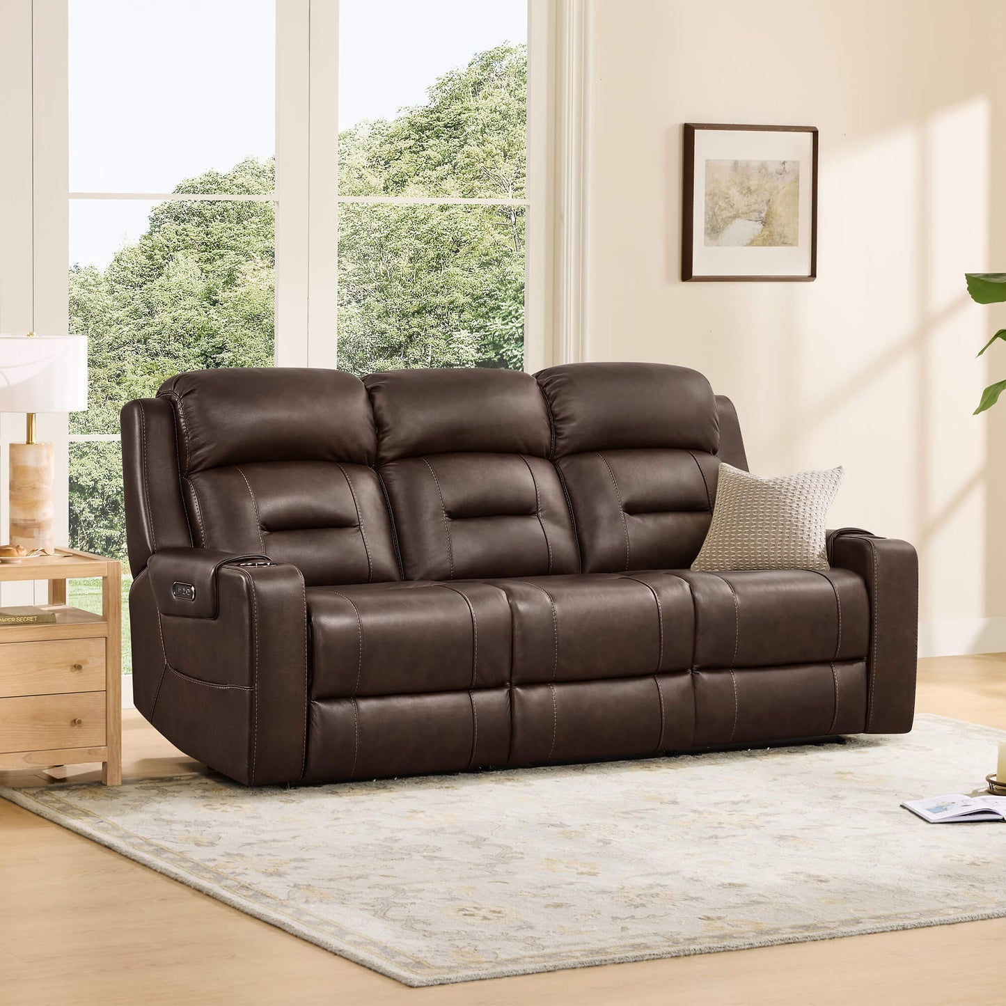 Dual Motor Reclining Sofa with Power Headrest in Garrison Fabric