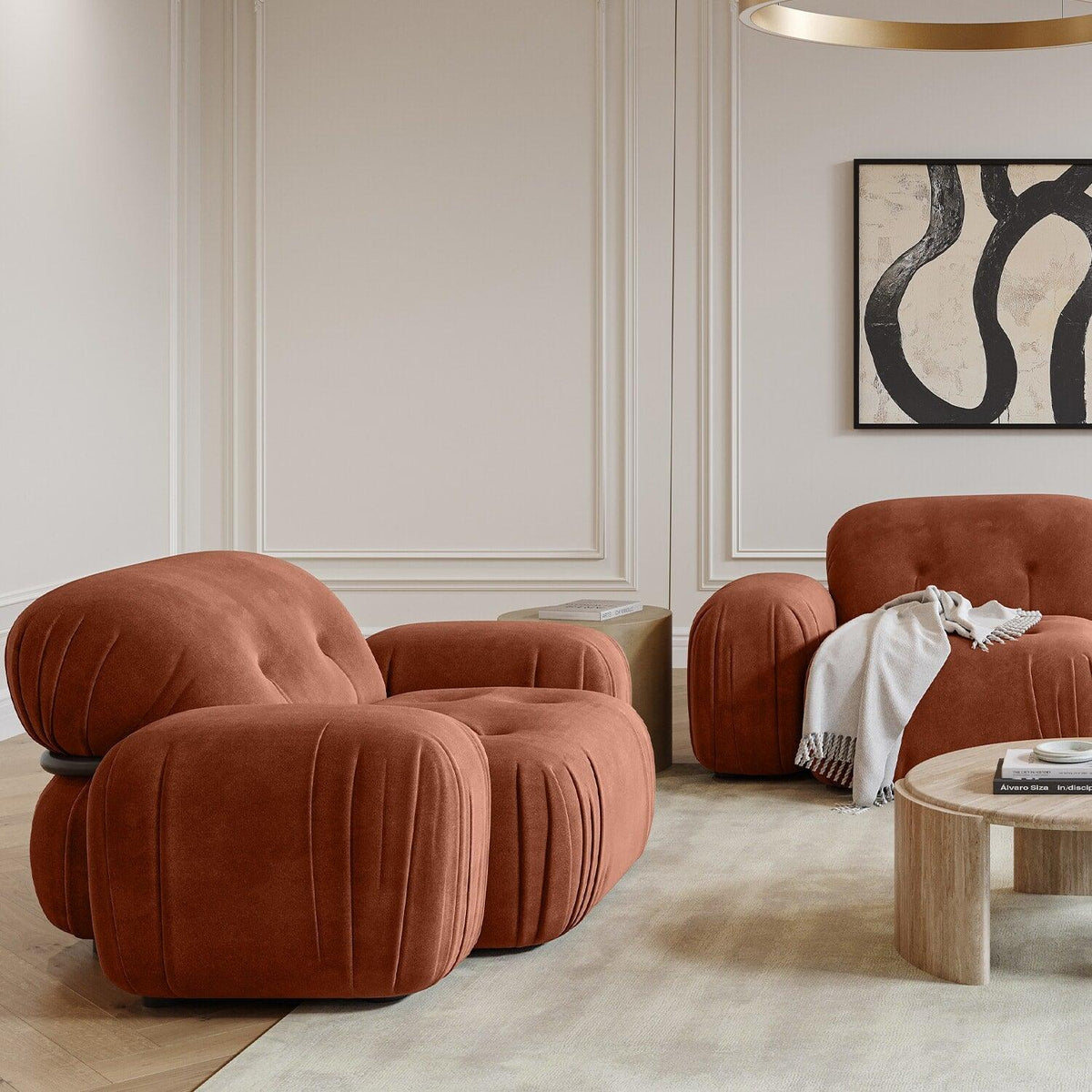 Lounge Chair Terracotta Velvet with Curved Backrest