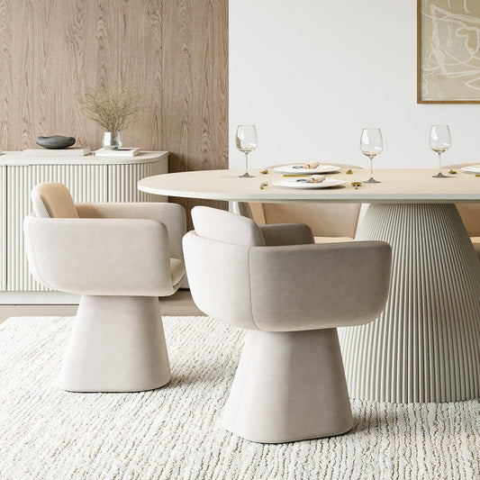 Swivel Dining Chair in Beige Fabric