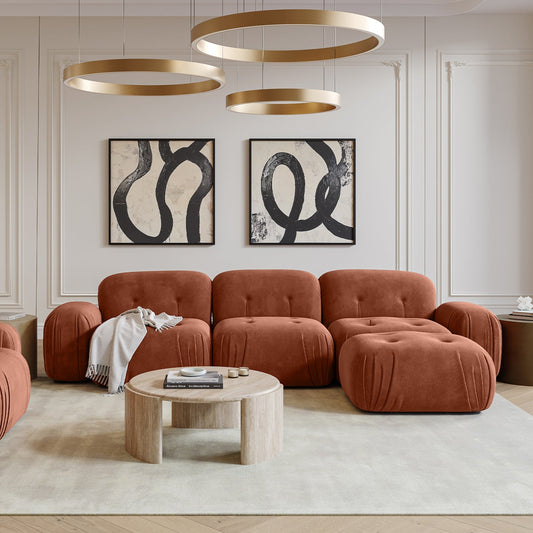 Sectional Sofa in Terracotta Velvet with Modern Design