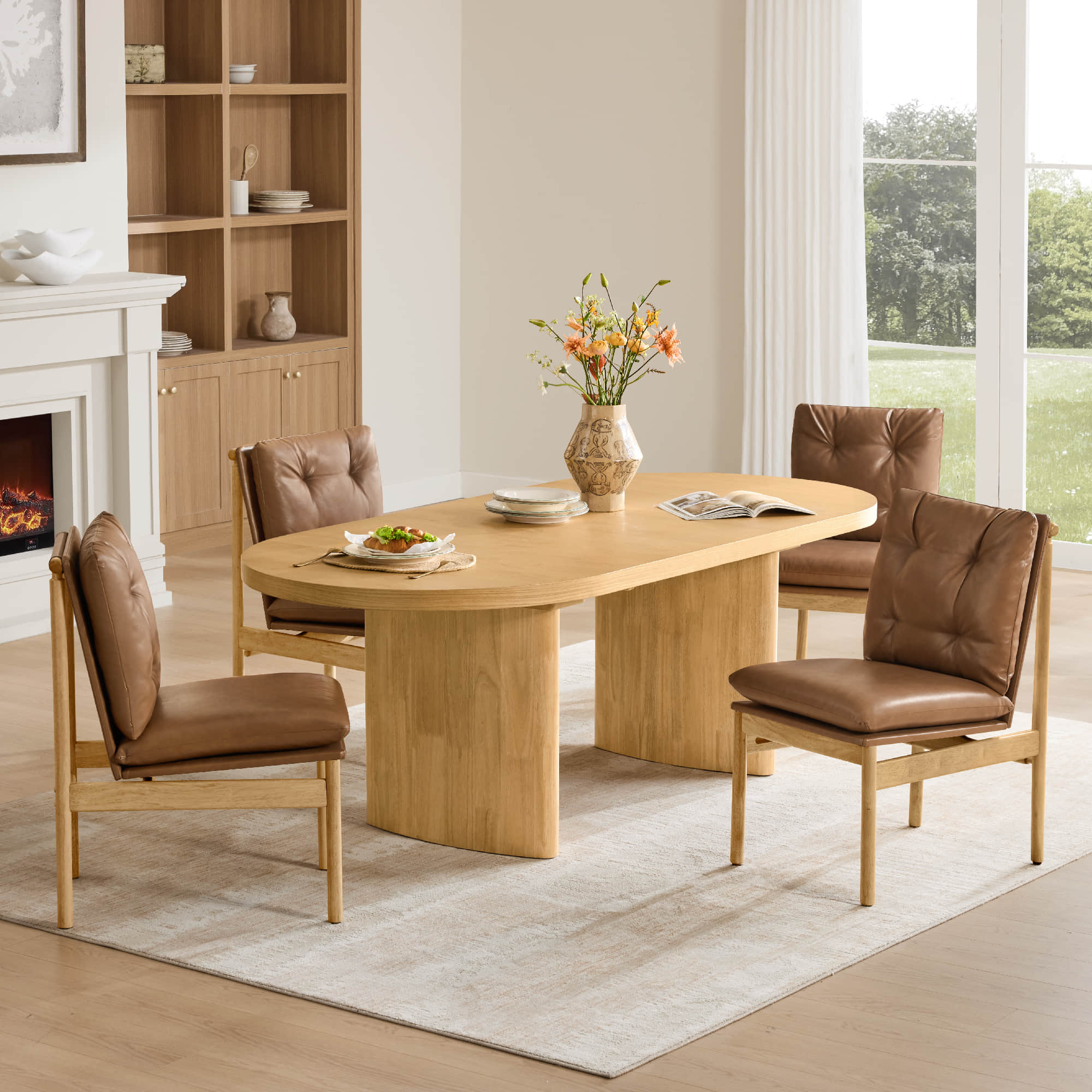 Extendable Wood Dining Table Set for 4-6 with Rustic Finish
