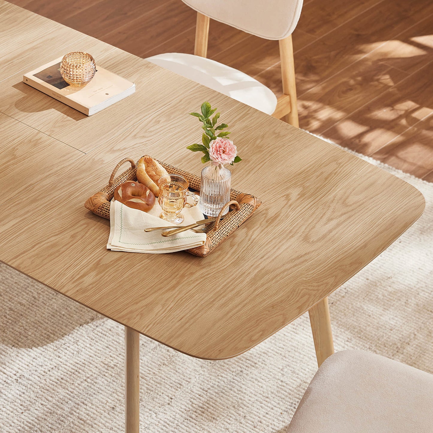 Extendable Wooden Dining Table Set with Six Chairs