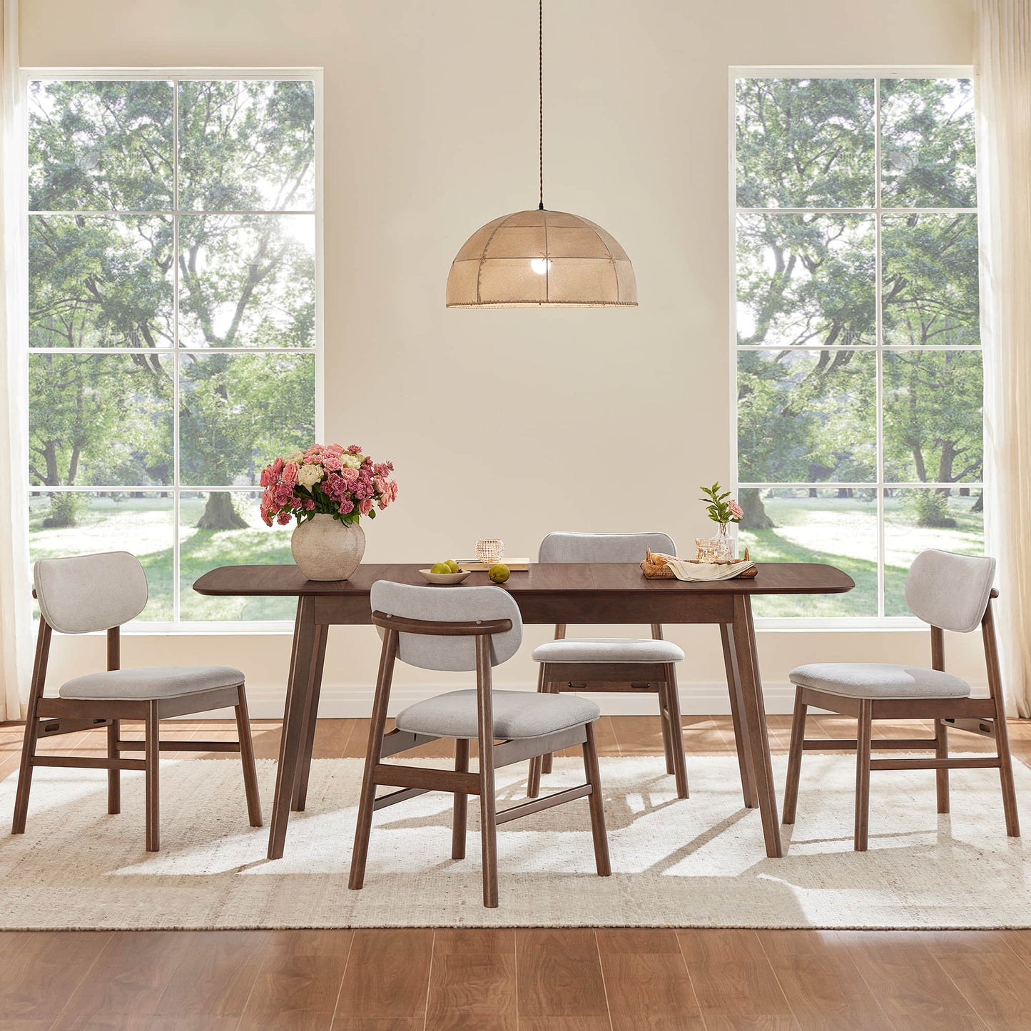 Extendable Wooden Dining Table Set with Six Chairs