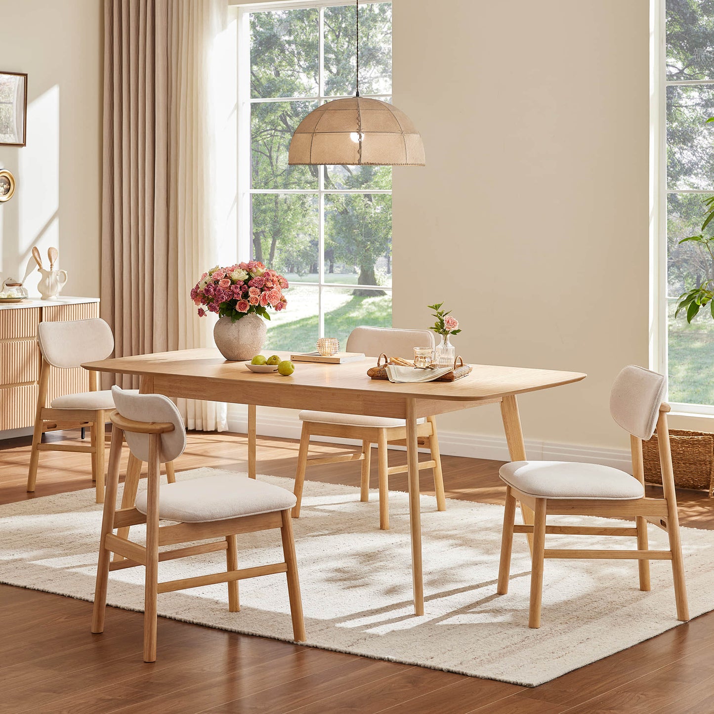 Extendable Wooden Dining Table Set with Six Chairs