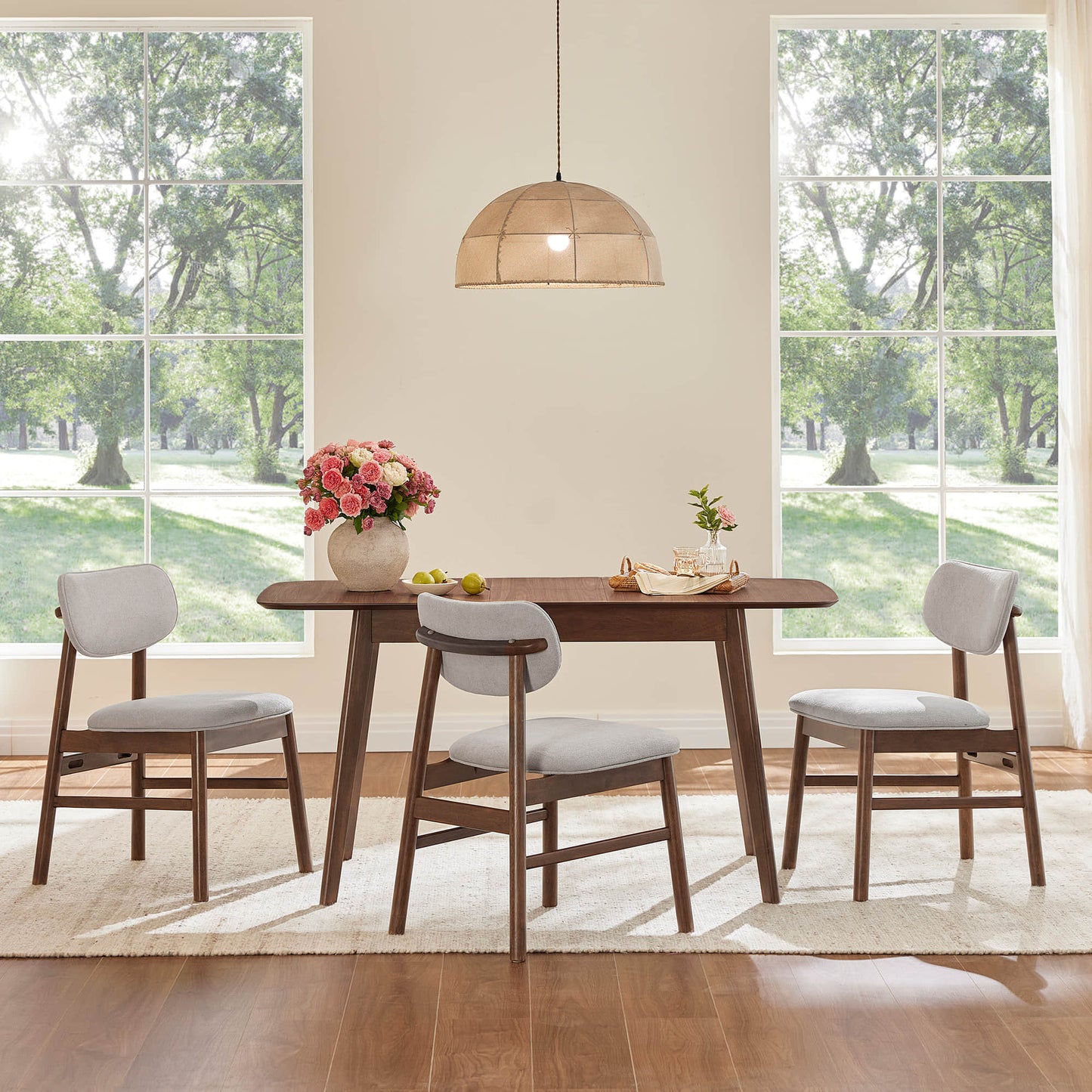 Extendable Wooden Dining Table Set with Six Chairs