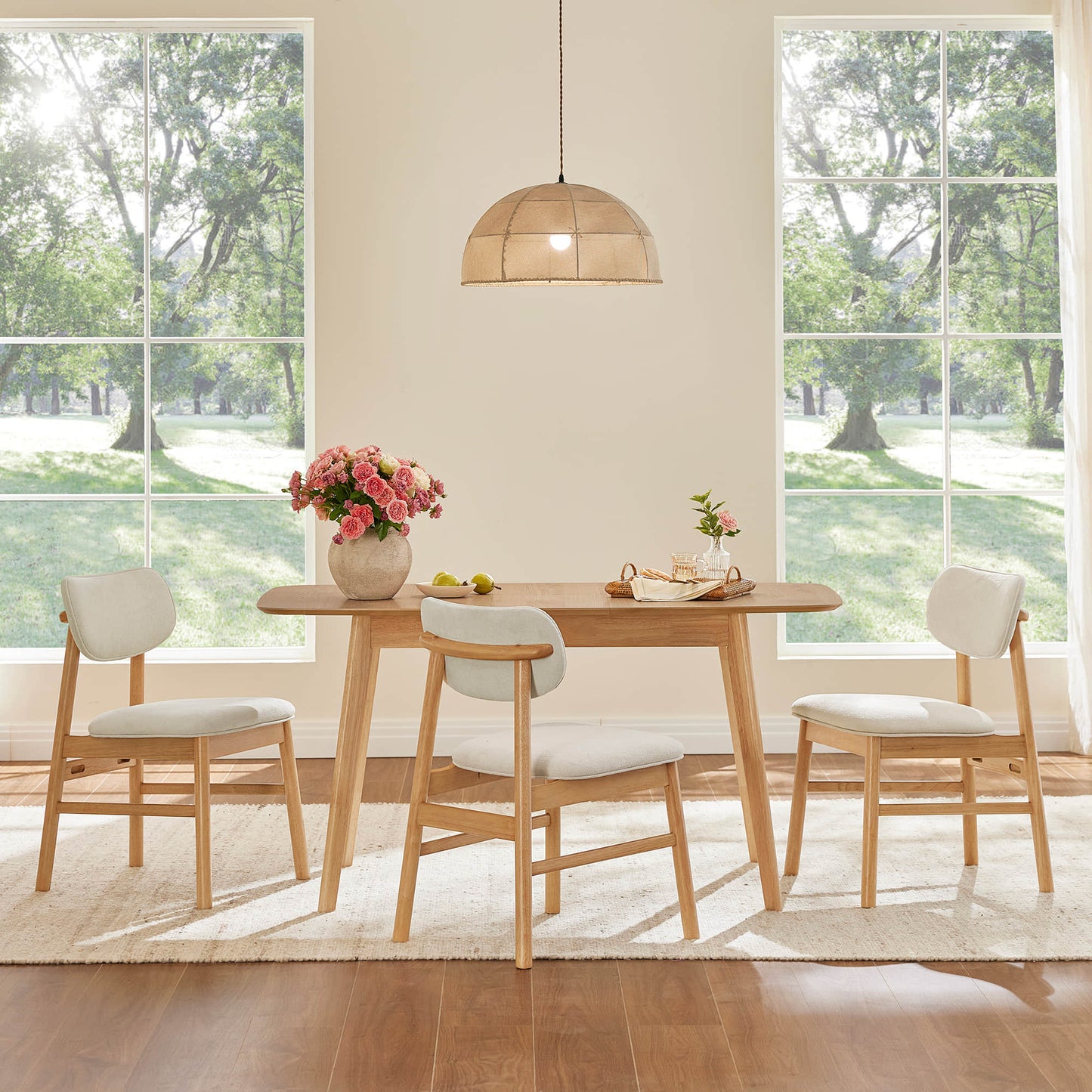 Extendable Wooden Dining Table Set with Six Chairs
