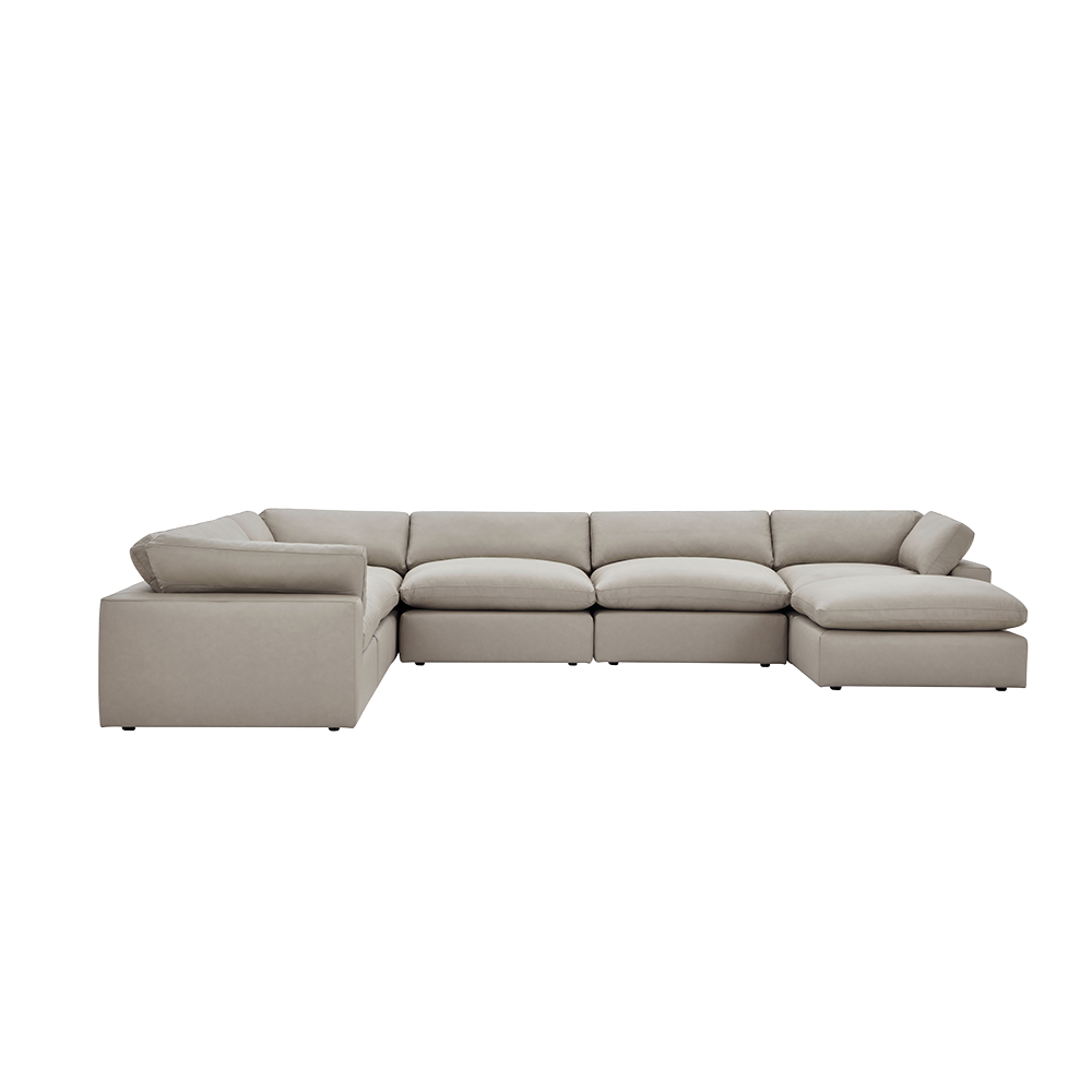 Sectional Sofa in Mocha Leather with Ottoman Attachment
