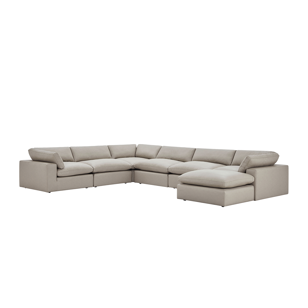 Sectional Sofa in Mocha Leather with Ottoman Attachment