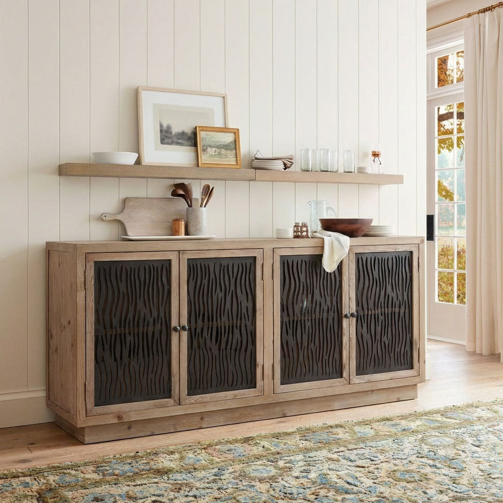 Farmhouse Fir Sideboard with 71'' Width and Display Shelves