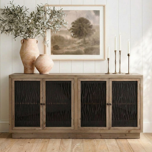 Farmhouse Fir Sideboard with 71'' Width and Display Shelves