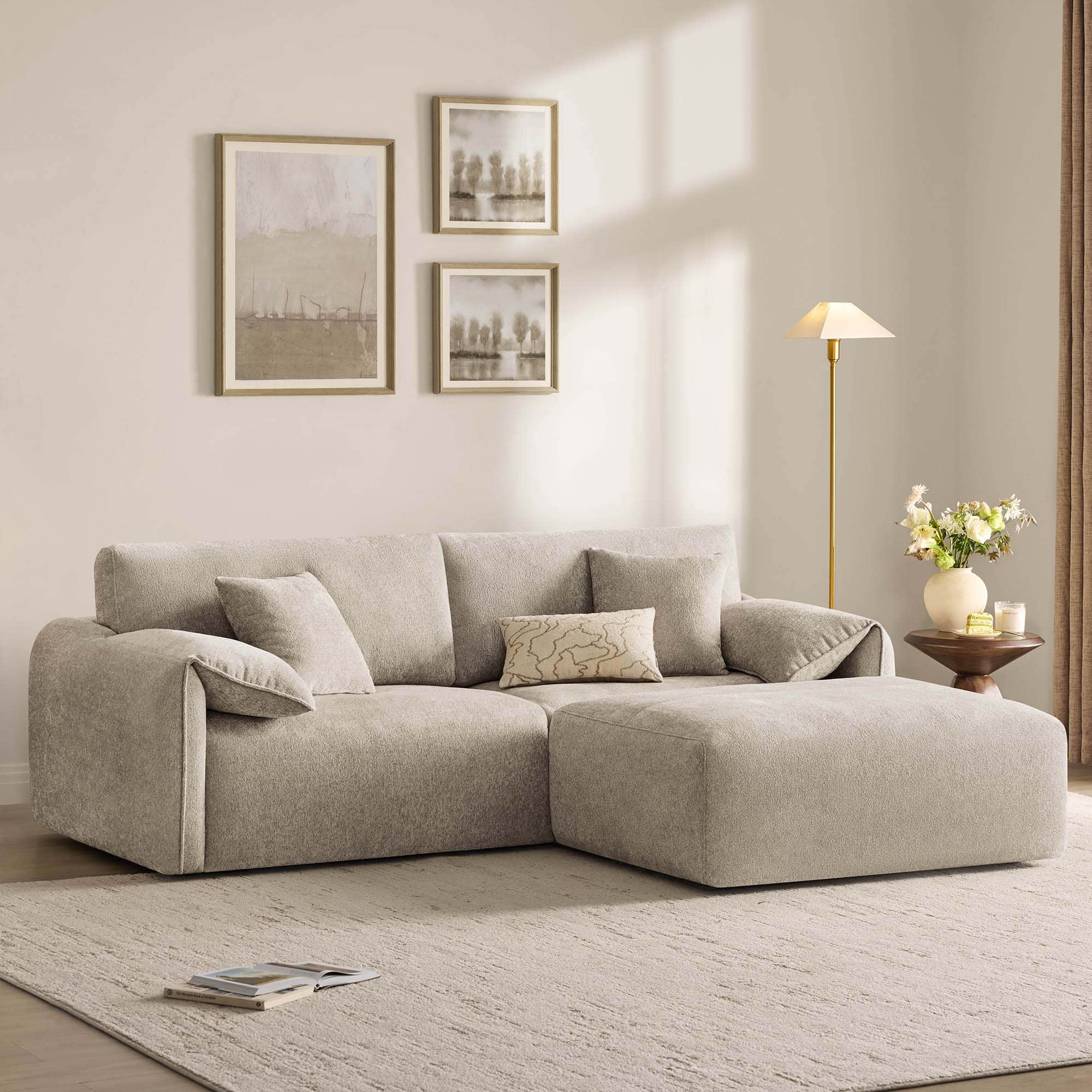 Feather-Filled 3-Seat Sofa with Ottoman and Configurable Sectional