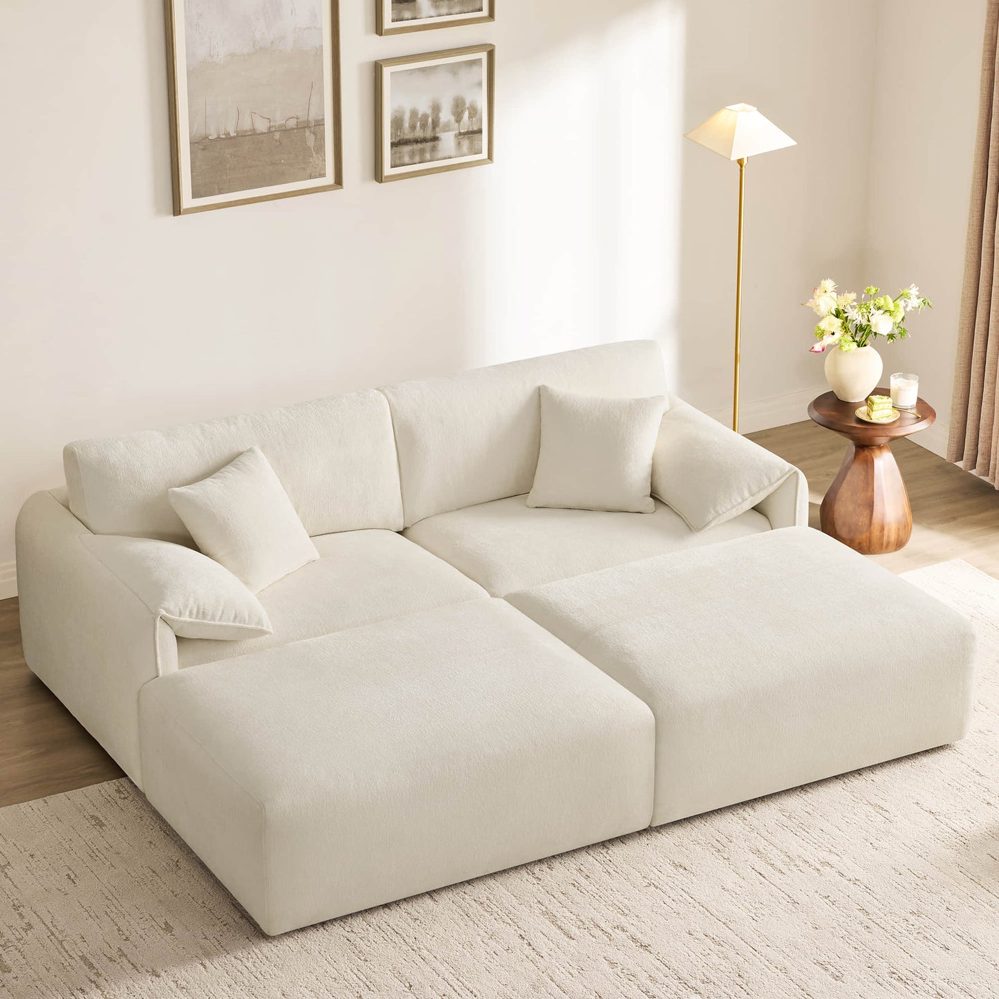 Feather-Filled 3-Seat Sofa with Ottoman and Configurable Sectional