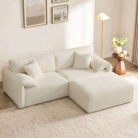Feather-Filled 3-Seat Sofa with Ottoman and Configurable Sectional