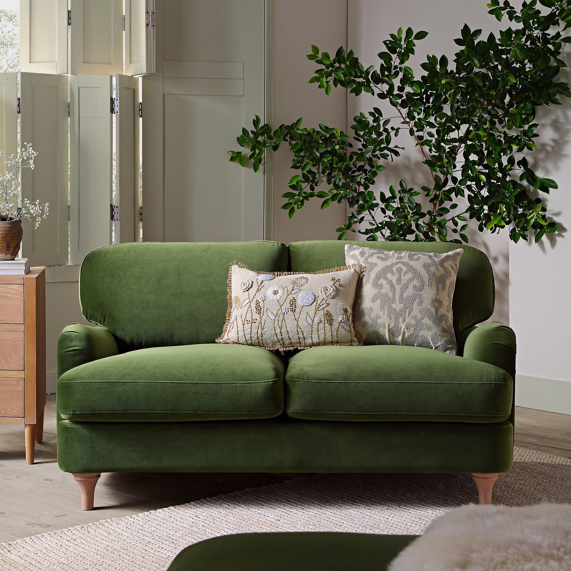 Fern Green Velvet 2-Seater Sofa with Sleek Lines