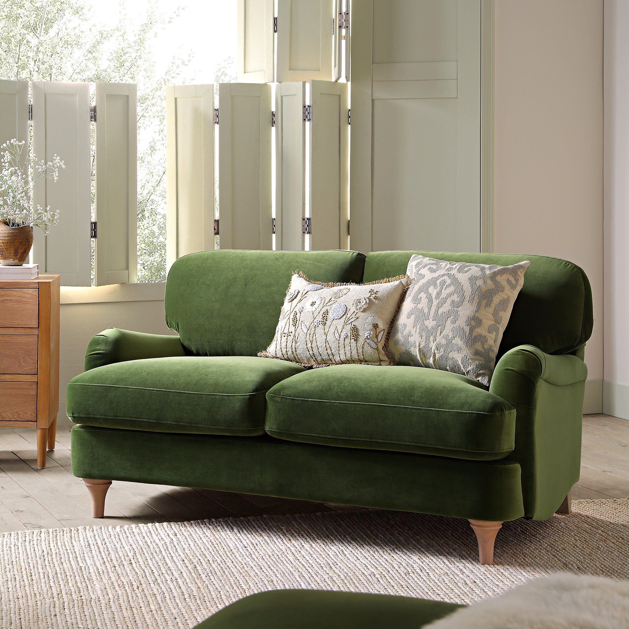 Fern Green Velvet 2-Seater Sofa with Sleek Lines