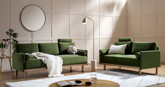 Fern Green Velvet 2-Seater Sofa with Timber Legs