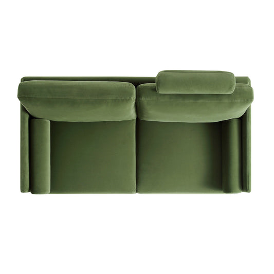 Fern Green Velvet 2-Seater Sofa with Timber Legs
