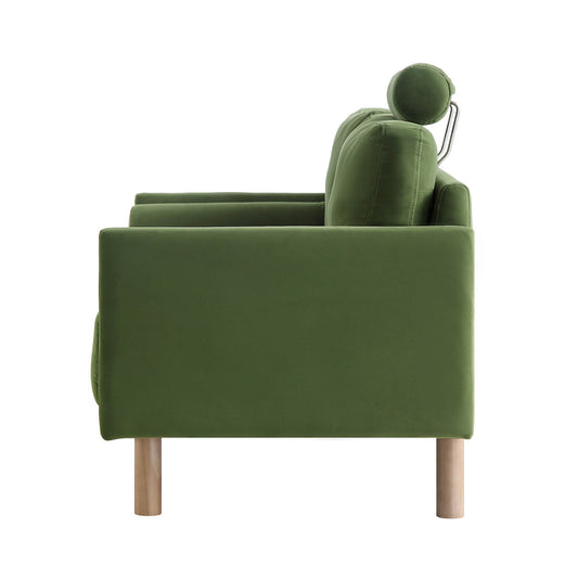 Fern Green Velvet 2-Seater Sofa with Timber Legs
