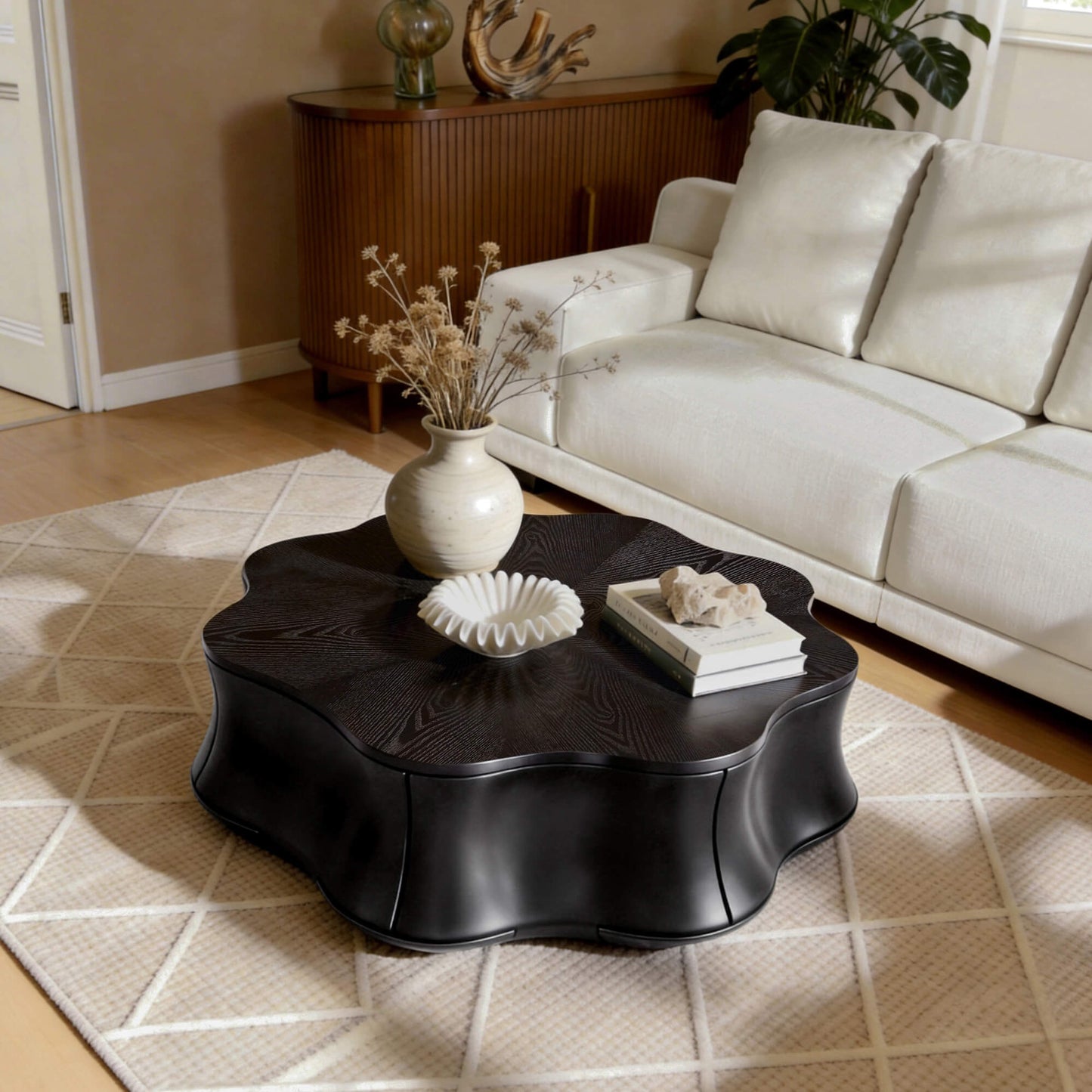 Flower-Shaped Coffee Table with Hidden Storage