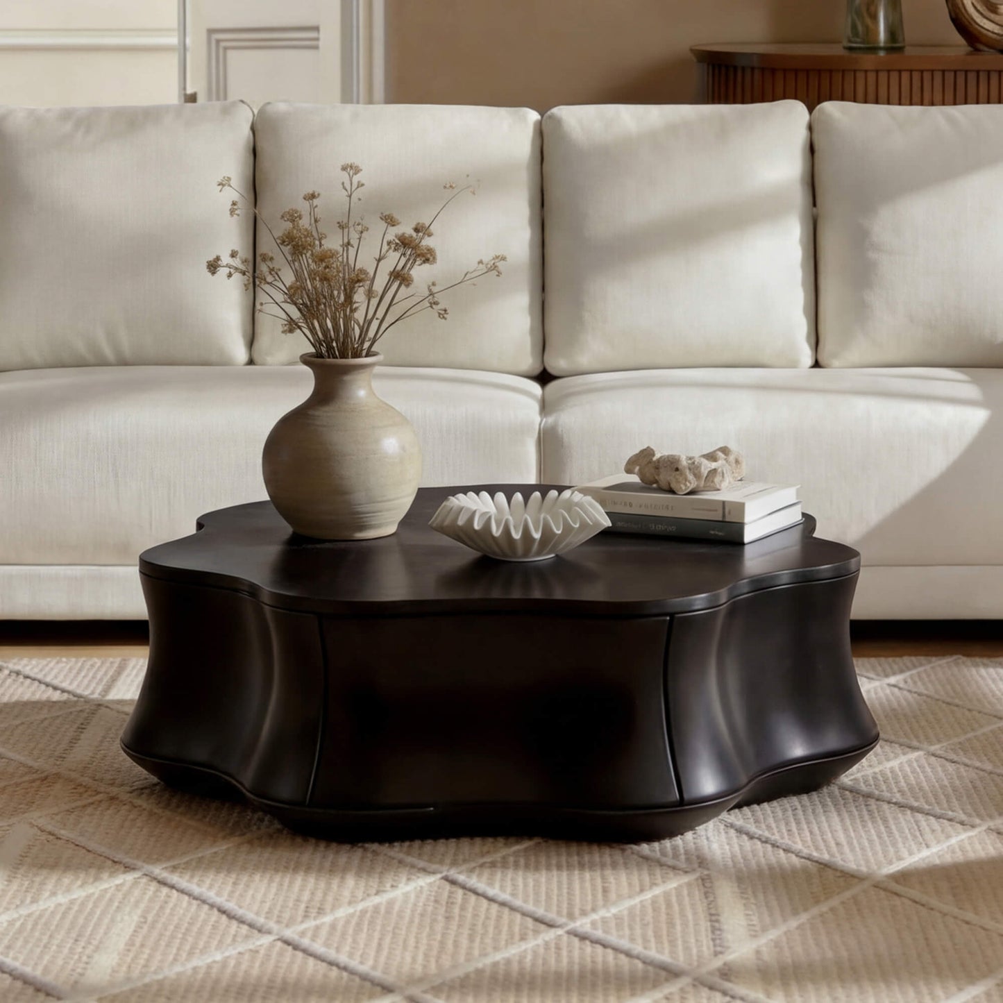 Flower-Shaped Coffee Table with Hidden Storage
