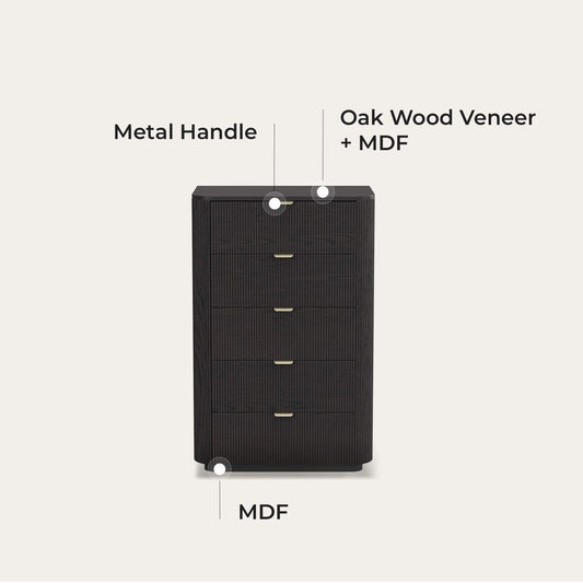 Fluted 5-Drawer Dresser in 30" Size