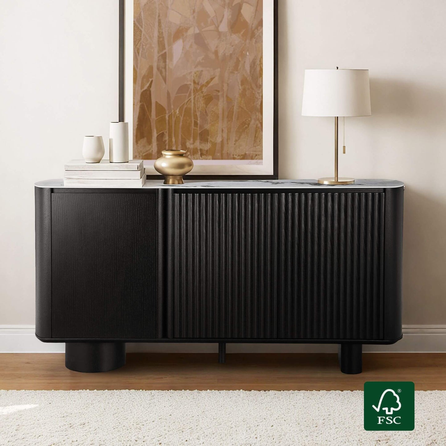Fluted 71" Sideboard Buffet with Multi-section Design