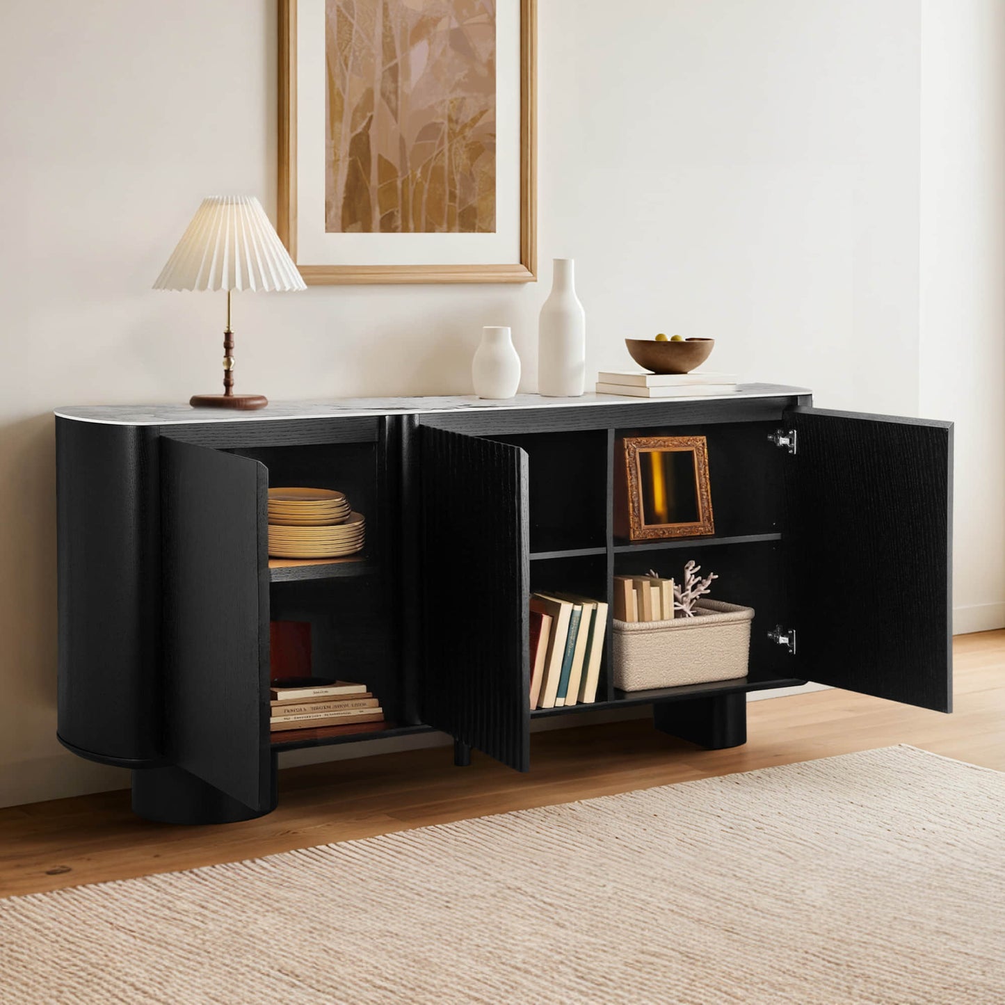 Fluted 71" Sideboard Buffet with Multi-section Design