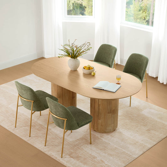 Fluted Oval Wood Dining Table in Coral Finish