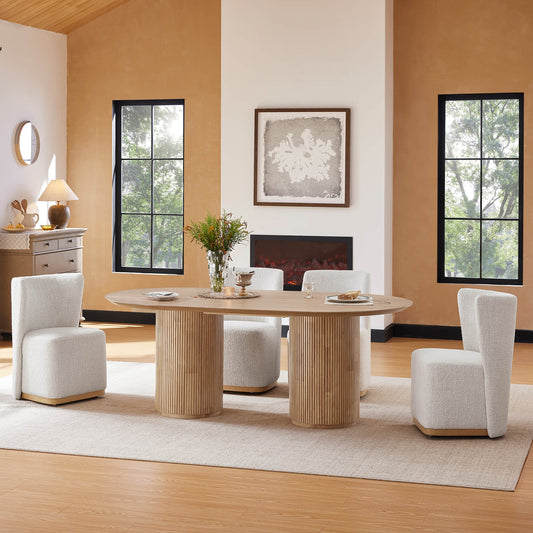 Fluted Oval Wood Dining Table in Coral Finish