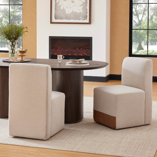 Fluted Oval Wood Dining Table in Coral Finish