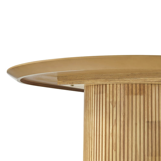 Fluted Oval Wood Dining Table in Coral Finish