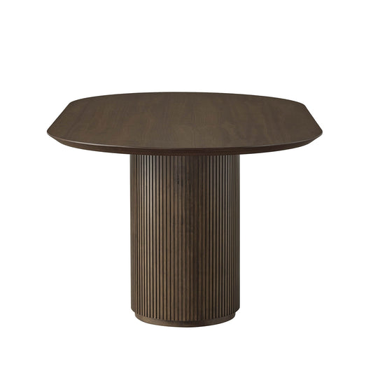 Fluted Oval Wood Dining Table in Coral Finish