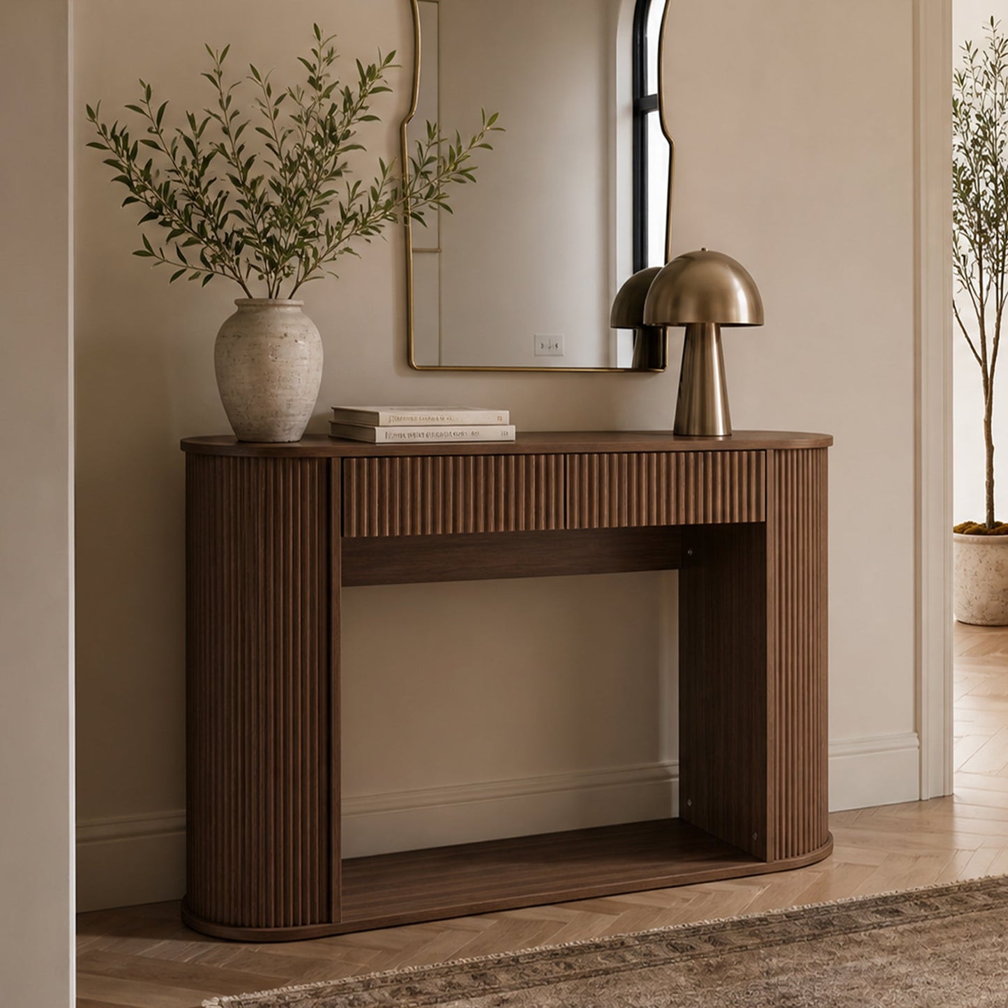 Fluted Wood Console Table in 47-Inch Length
