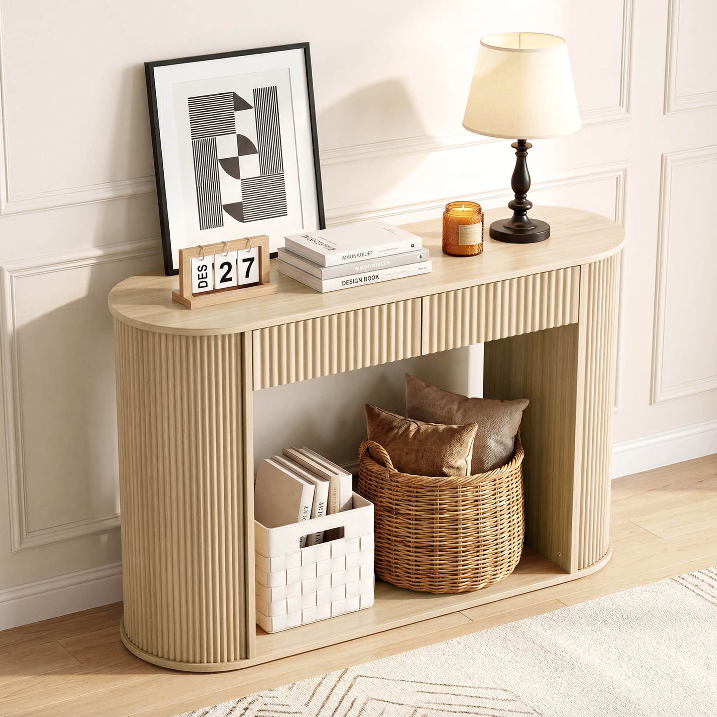 Fluted Wood Console Table in 47-Inch Length