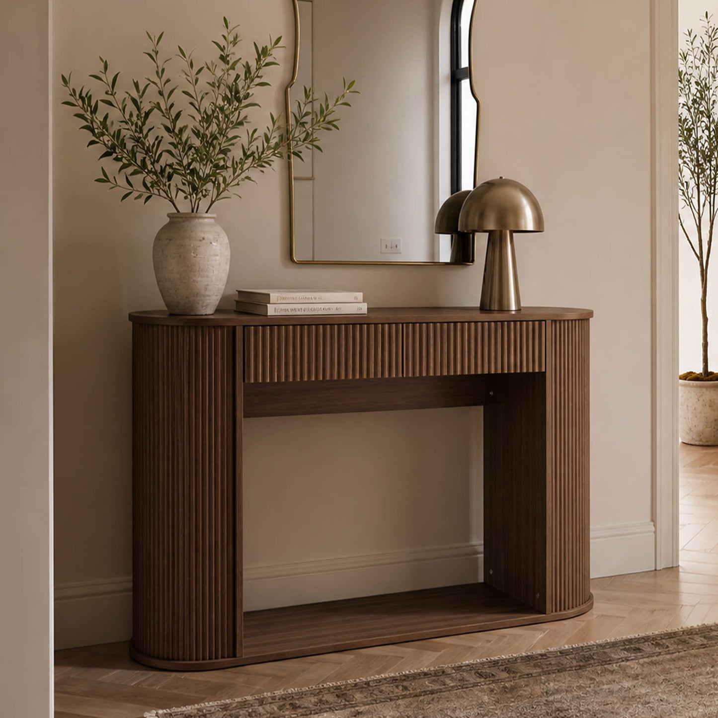 Fluted Wood Console Table in 47-Inch Length