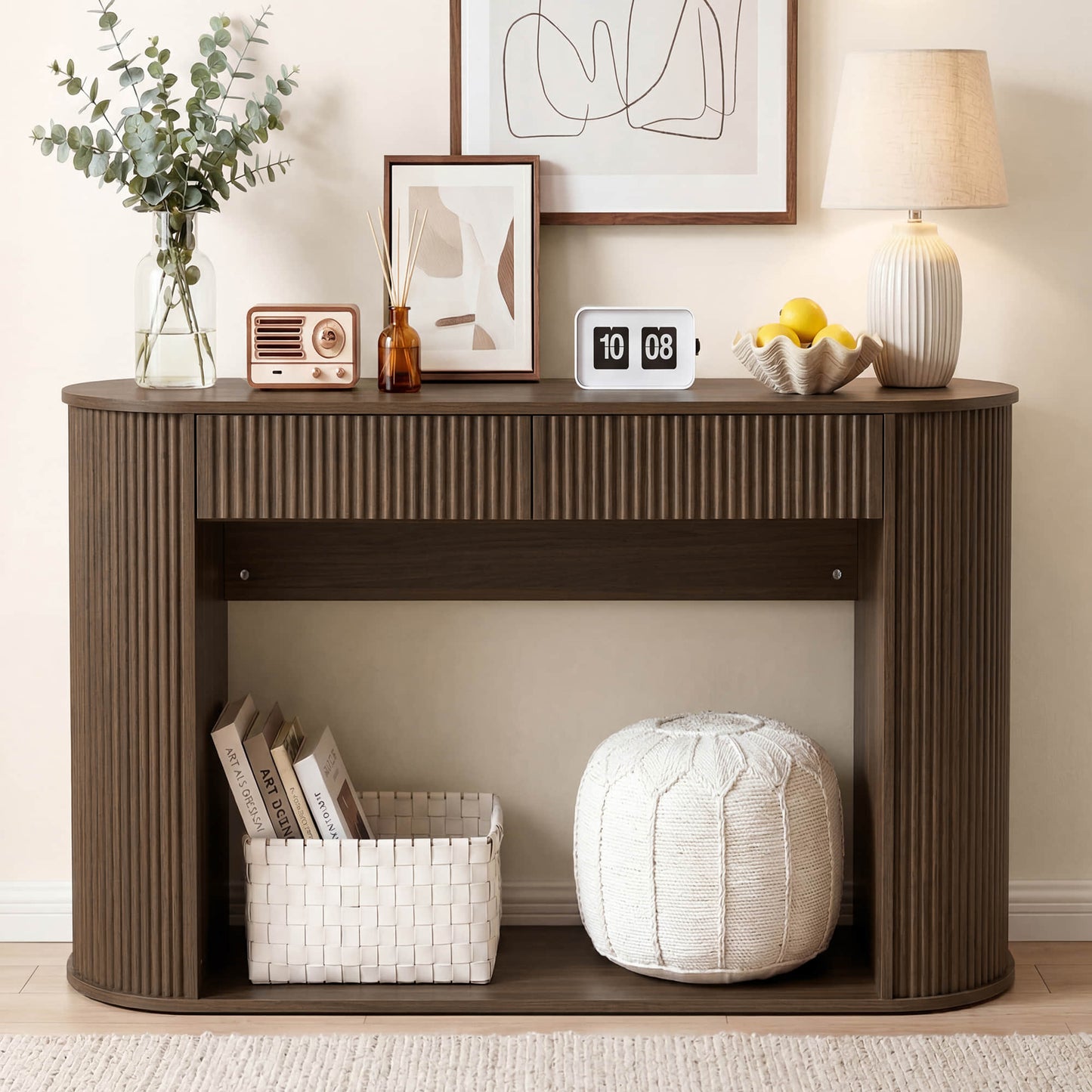 Fluted Wood Console Table in 47-Inch Length